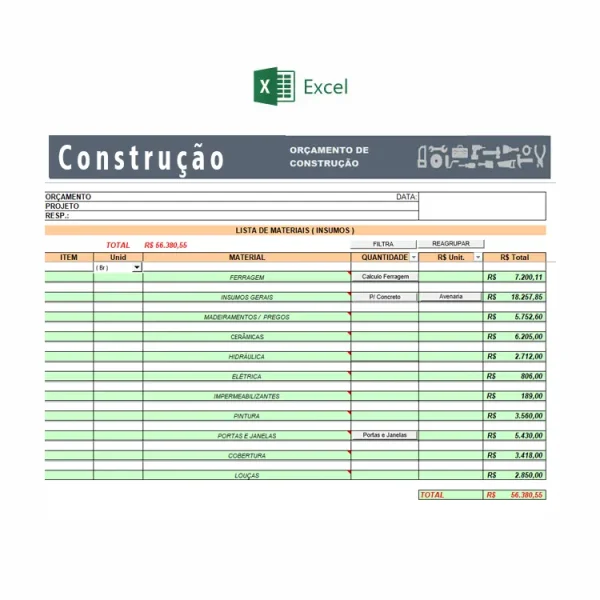 planilha de construção