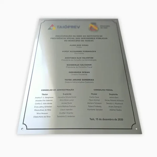 placa de inauguração de inox